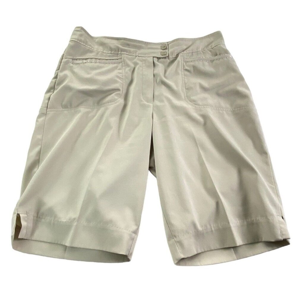 TAIL Women Bermuda Shorts Flat Front Zip Snap Closure‎ Sz 10 Beige Tennis 82-1